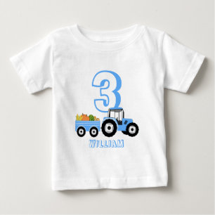 Camiseta Para Bebê Blue Trator Fazenda Produz Birthday Boy