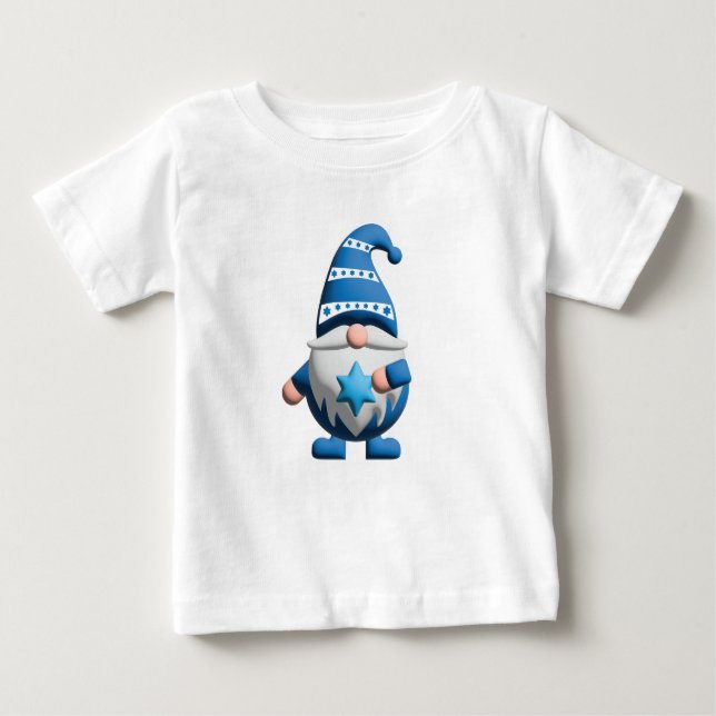 Camiseta Para Bebê Blue White Gnome holding Star of David (Frente)