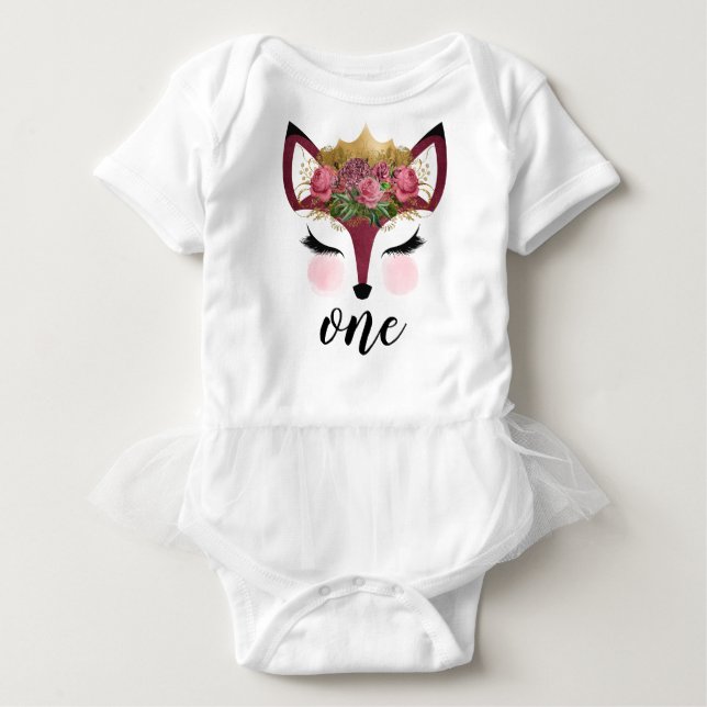 Camiseta Para Bebê Blush & Dourado Fox Princess (Frente)