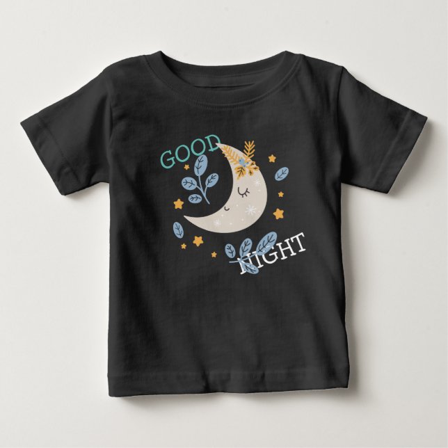 Camiseta Para Bebê Boa Noite Meia Lua Fofa  (Frente)