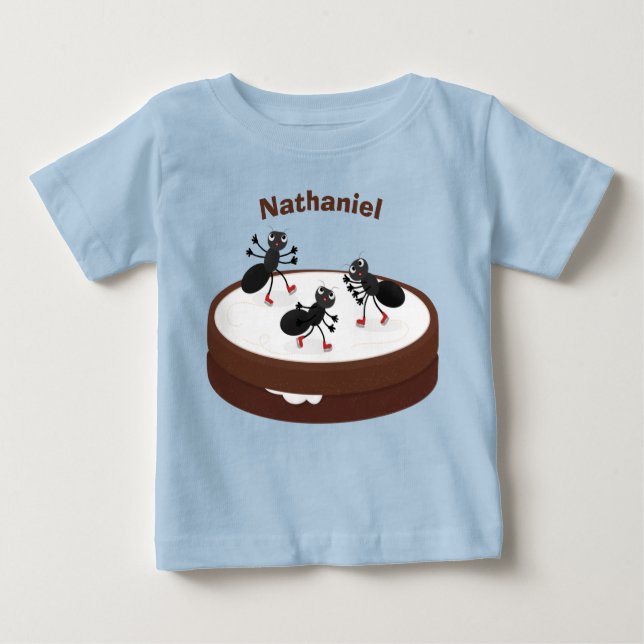 Camiseta Para Bebê Boas formigas patinando em desenho de biscoito (Frente)