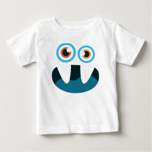 Camiseta Para Bebê Boca aberta da cara azul bonito engraçada do