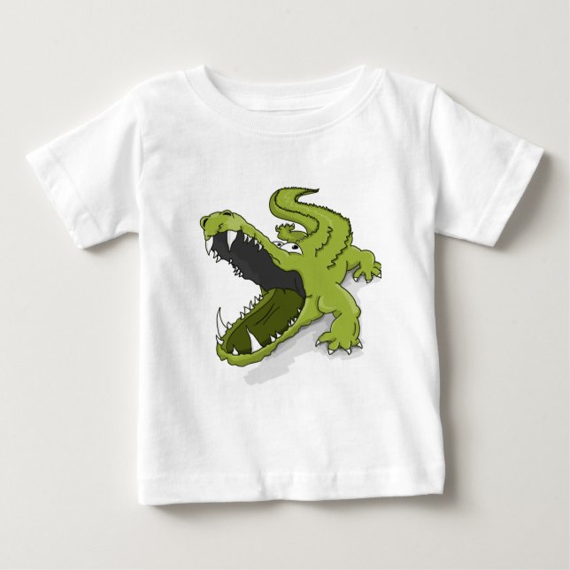 Camiseta Para Bebê Boca de crocodilo verde de animação aberta (Frente)