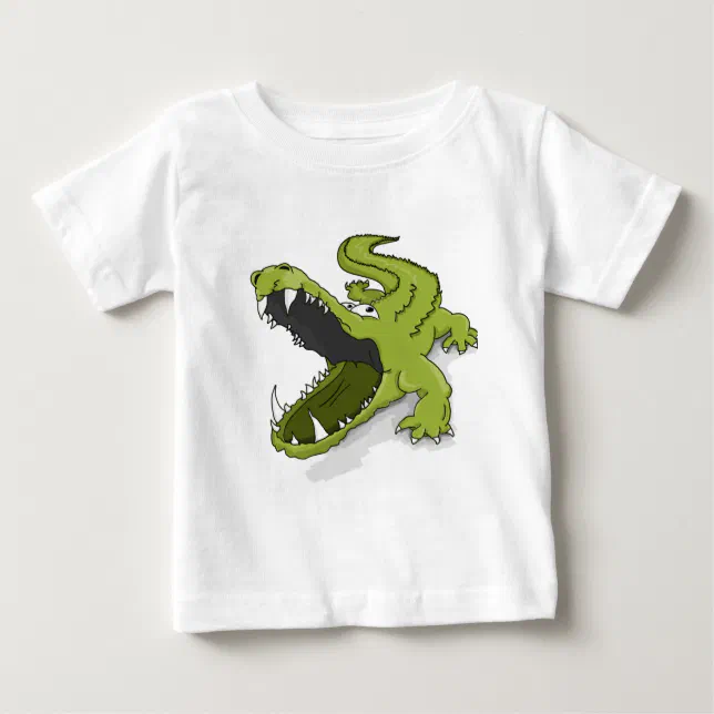 Camiseta Para Bebê Boca verde do jacaré do crocodilo dos desenhos