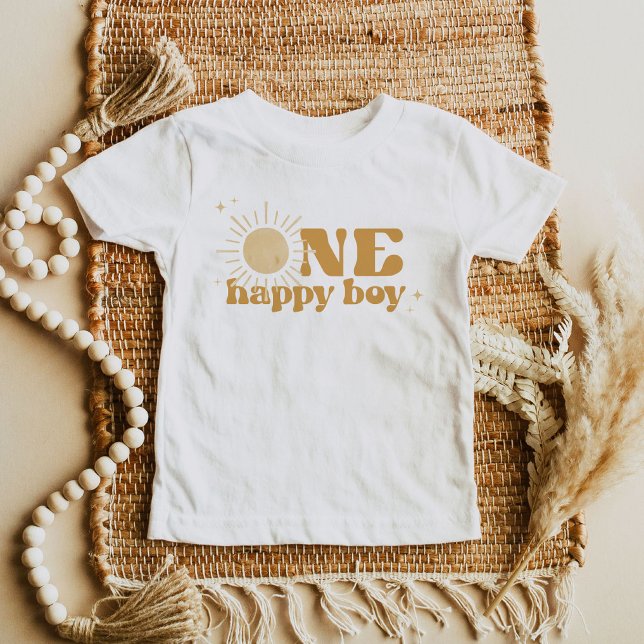 Camiseta Para Bebê BODHI Boho Sol Um Menino Feliz de 1 Ano de Idade (Criador carregado)
