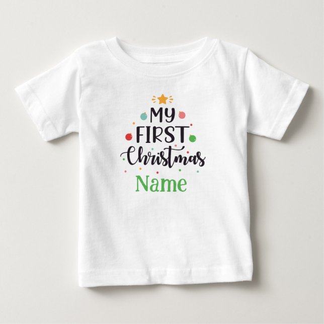 Camiseta Para Bebê Body de Bebê Fofo Meu Primeiro Natal Personalizado (Frente)