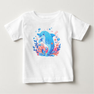 Camiseta Para Bebê Body de Bebê Golfinho Azul Adorável