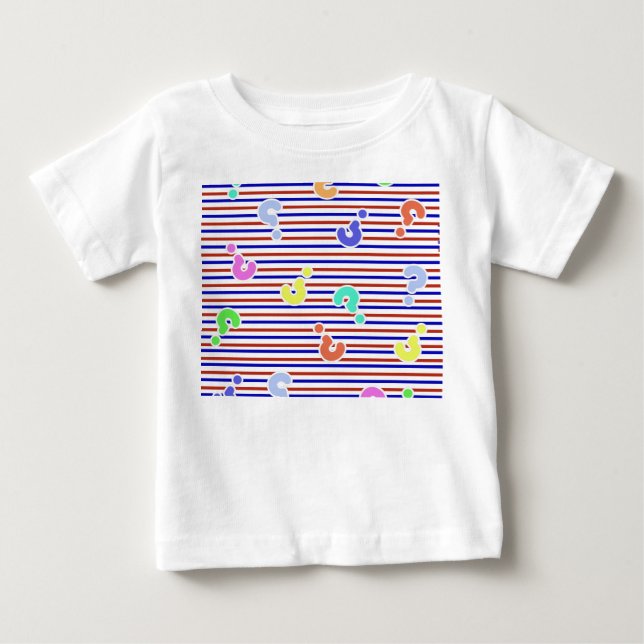 Camiseta Para Bebê Body de Bebê Listras Funky com Pontos de Interroga (Frente)