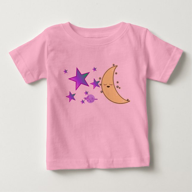 Camiseta Para Bebê Body de Bebê Rosa com Tutu Lua e Estrelas (Frente)