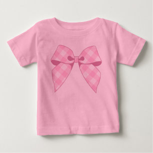 Camiseta Para Bebê Body Infantil de Bebê Rosa com Laço Xadrez e Tutu 