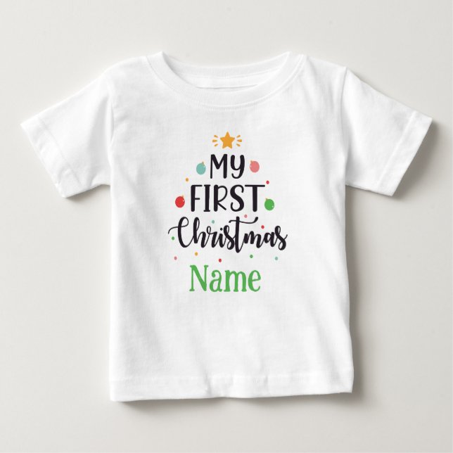 Camiseta Para Bebê Body Personalizado Meu Primeiro Natal Bebê Fofo (Frente)