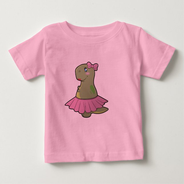 Camiseta Para Bebê Bodysuit de T-Rex do dinossauro da menina do tutu (Frente)