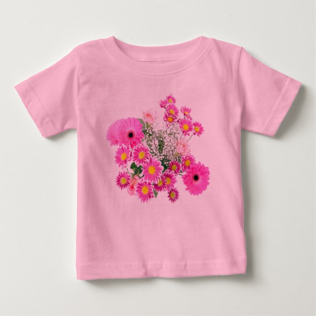 Camiseta Para Bebê Bodysuit de Tutu de Bebê com Flores Rosas Bonitas (Frente)