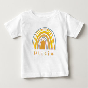 Camiseta Para Bebê Boho Arco-íris com Nome Personalizado Whimsical