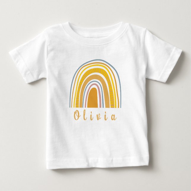 Camiseta Para Bebê Boho Arco-íris com Nome Personalizado Whimsical (Frente)