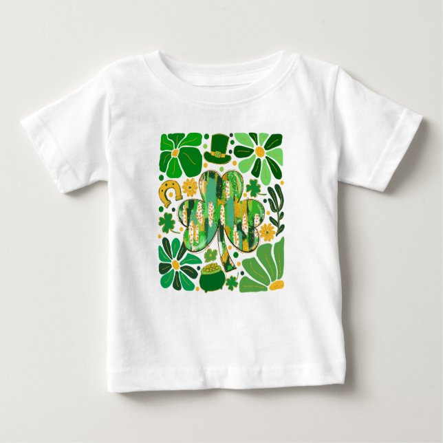 Camiseta Para Bebê Boho Floral Glitter Rua Patrick Day Shamrock (Frente)