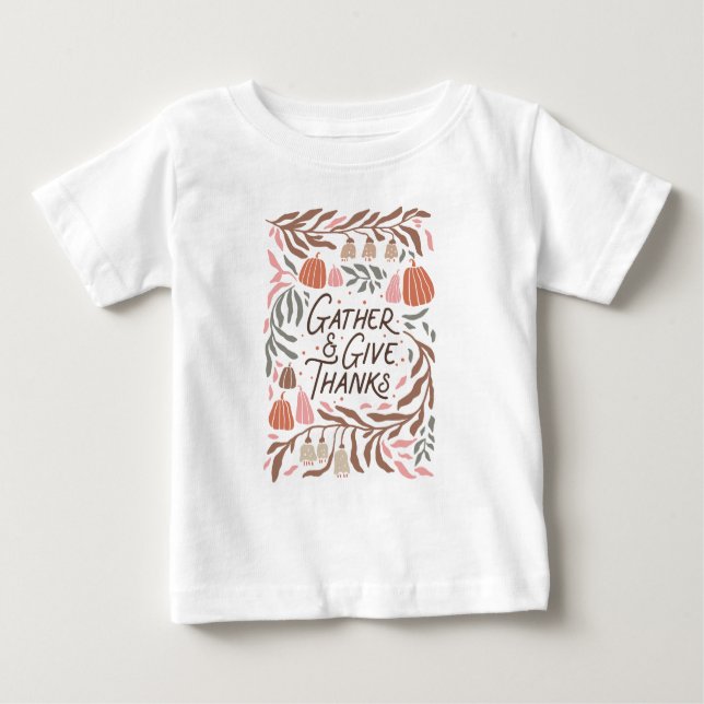Camiseta Para Bebê Boho Floral Reúne e Dê Obrigados (Frente)