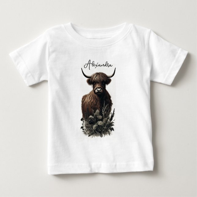 Camiseta Para Bebê Boho Highland Cow (Frente)