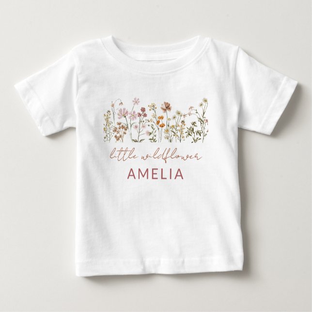 Camiseta Para Bebê Boho Little Wilflower primeiro aniversario Baby (Frente)