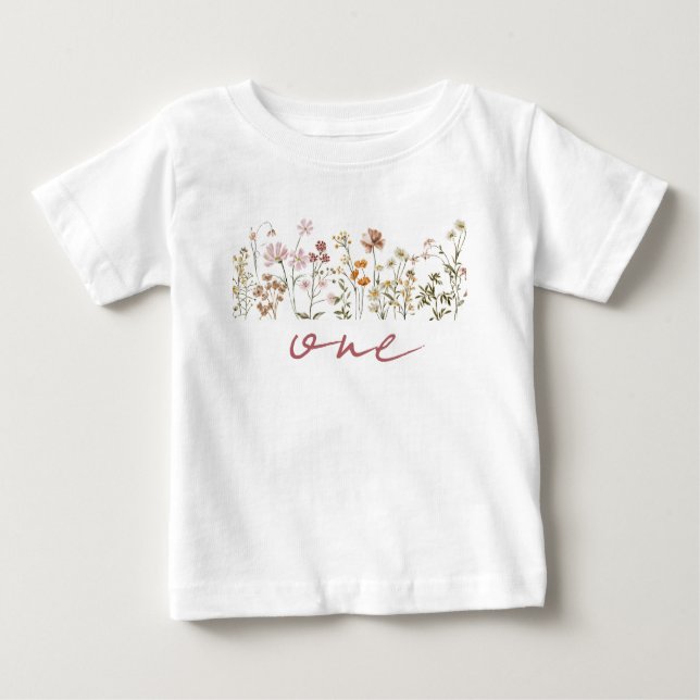 Camiseta Para Bebê Boho Little Wilflower primeiro aniversario Baby (Frente)