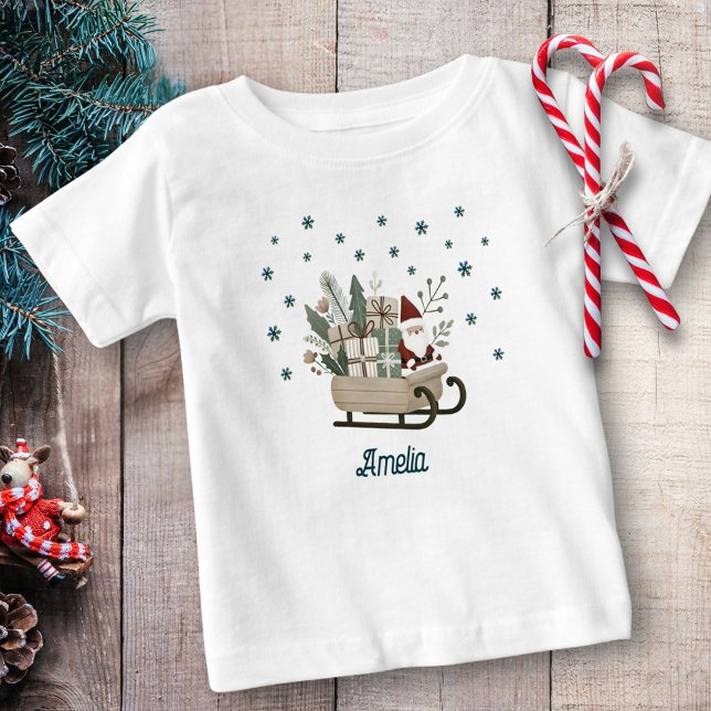 Camiseta Para Bebê Boho Papais noeis em Sleigh com Dons Snowflakes Na (Criador carregado)