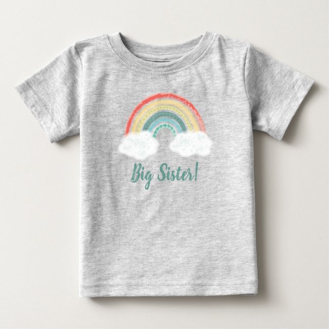 Camiseta Para Bebê Boho Rainbow Chá de fraldas Big Sister (Frente)
