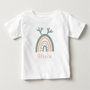Camiseta Para Bebê Boho Rainbow Cute Com Nome Personalizado