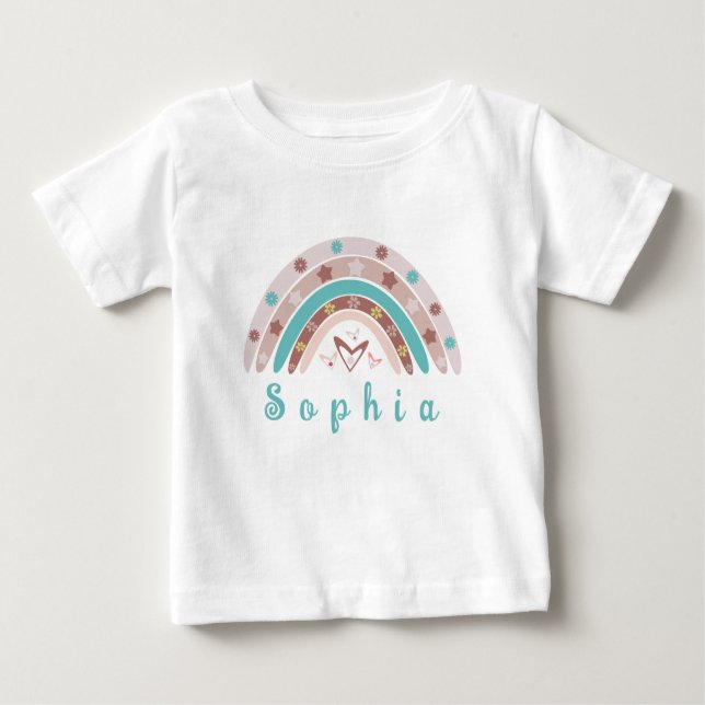 Camiseta Para Bebê Boho Trendy Rainbow com Nome Personalizado (Frente)
