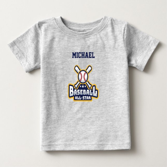 Camiseta Para Bebê Bola All-Star de Baseball e Bat Personalizado (Frente)
