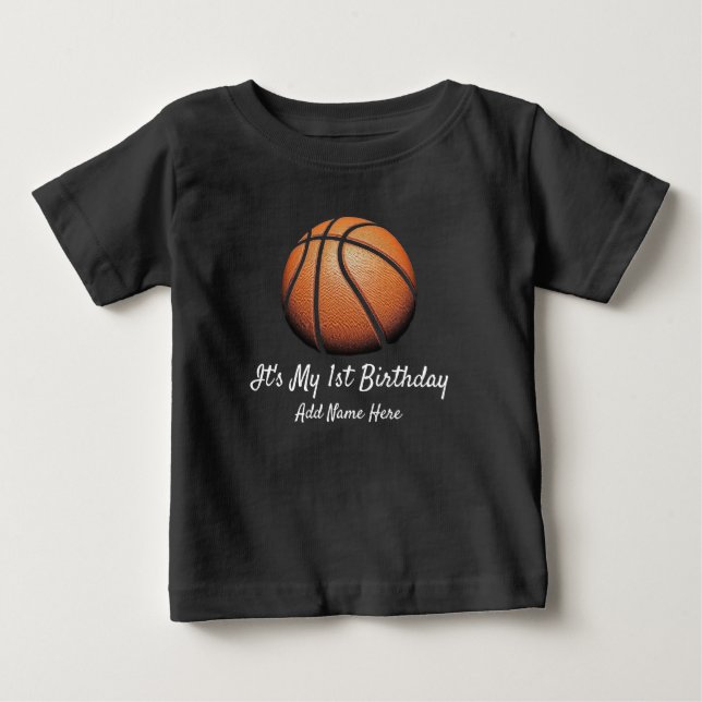 Camiseta Para Bebê Bola de basquete personalizada Primeiro Ano de Ani (Frente)