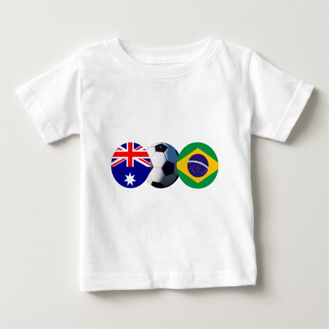 Camiseta Para Bebê Bola de Futebol Austrália e Brasil Bandeira do MUS (Frente)
