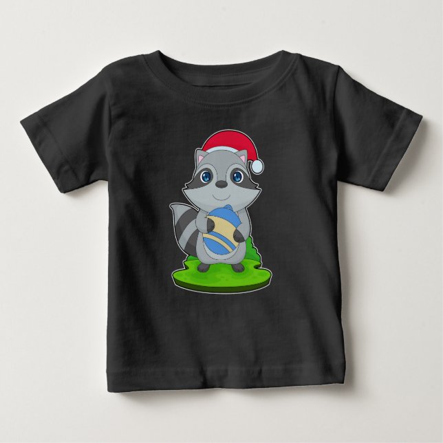Camiseta Para Bebê Bola de Natal Racoon (Frente)
