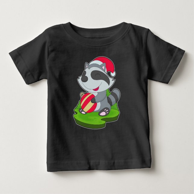Camiseta Para Bebê Bola de Natal Racoon (Frente)
