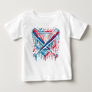 Camiseta Para Bebê Bola e Taco de Beisebol Americano com Grafite Drip
