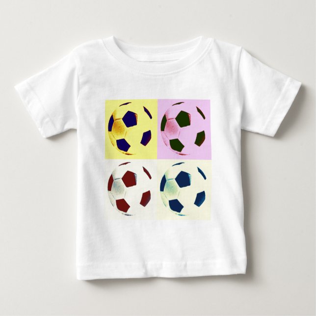 Camiseta Para Bebê Bolas de futebol de pop Art (Frente)