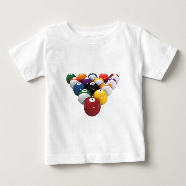 Camiseta Para Bebê Bolas de piscina / Bilhetes: Modelo 3D: (Frente)