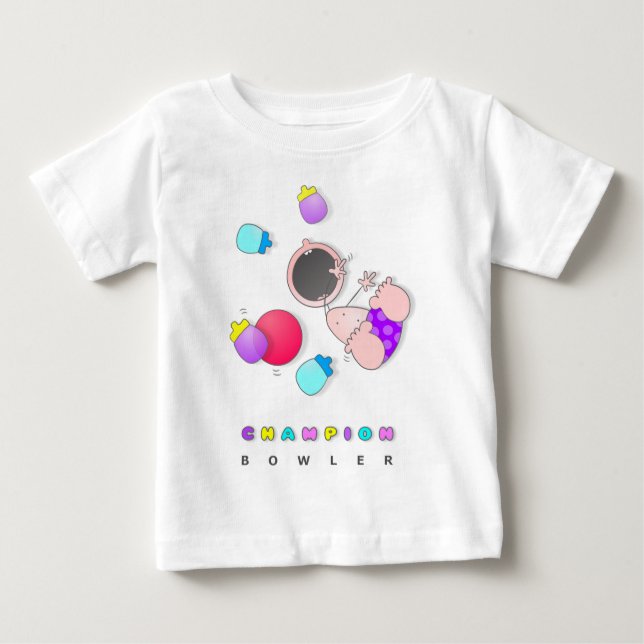 Camiseta Para Bebê Boliche engraçada de rolamento dos desenhos (Frente)