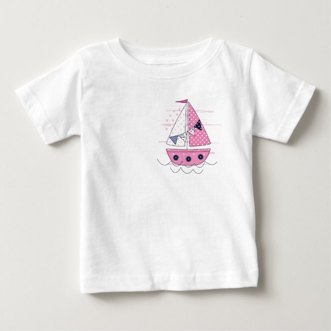 Camiseta Para Bebê Bolinhas Branca Rosa Porthole Porthole (Frente)