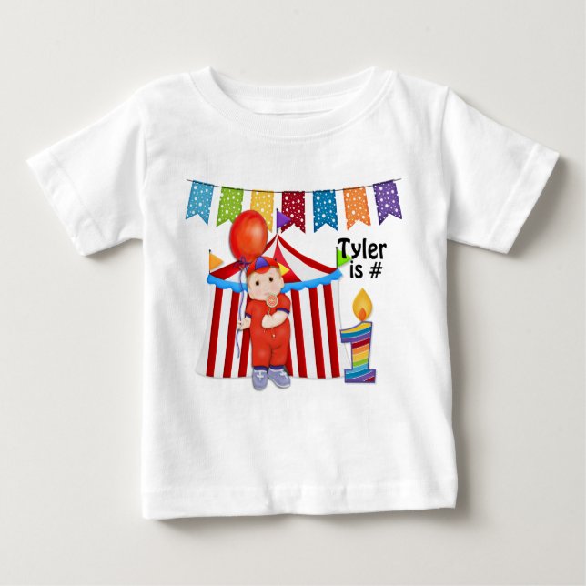 Camiseta Para Bebê Bolinhas Circus Primeiro Aniversário (Frente)