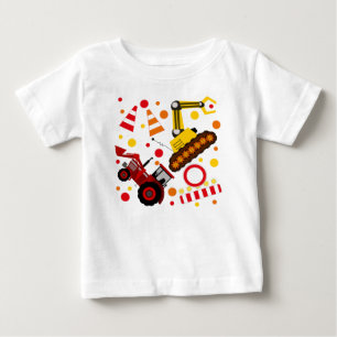 Camiseta Para Bebê Bolinhas de construção de tratores bulldozer