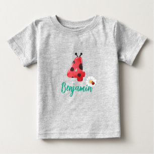 Camiseta Para Bebê Bolinhas vermelha e bonita Ladybug 4º Aniversário