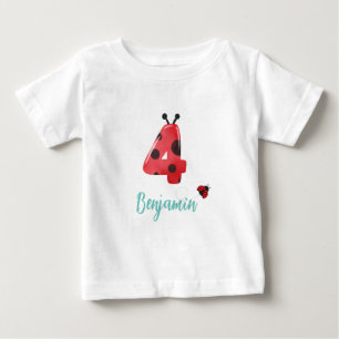 Camiseta Para Bebê Bolinhas vermelha e bonita Ladybug 4º Aniversário