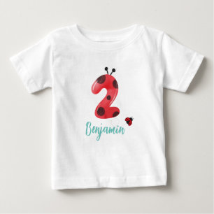 Camiseta Para Bebê Bolinhas vermelha e branca Nome da festa do segund