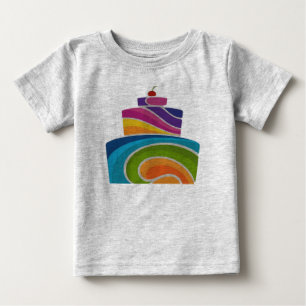Camiseta Para Bebê Bolo Colorido Bebê Adorável Jersey Fino