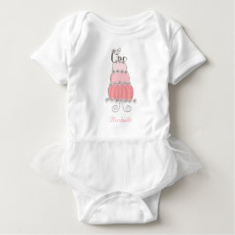 Camiseta Para Bebê Bolo Cor-de-Rosa Caprichoso Aniversário de 1 Ano d