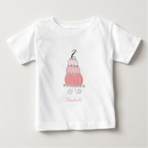 Camiseta Para Bebê Bolo Cor-de-Rosa Caprichoso Festa de Aniversário d