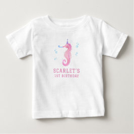 Camiseta Para Bebê Bolo de 1 ano da Seahorse Rosa