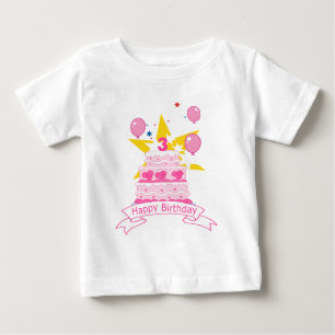 Camiseta Para Bebê Bolo de aniversário da criança de 3 anos