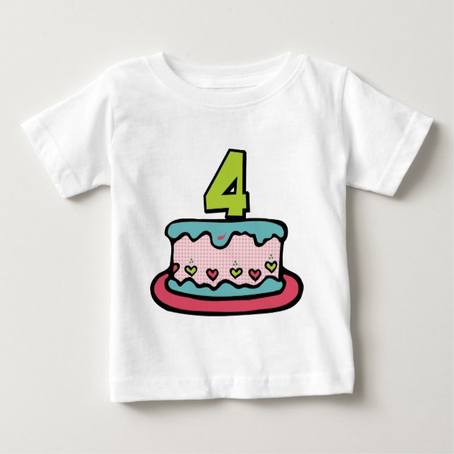 Camiseta Para Bebê Bolo de aniversário da criança de 4 anos (Frente)