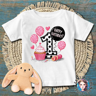 Camiseta Para Bebê Bolo de aniversário de 1 ano